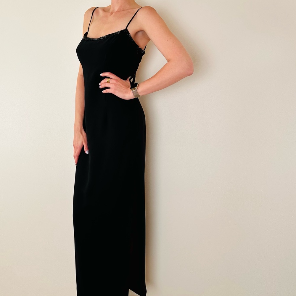 Vintage Lillie Rubin black embellished maxi open back party evening gown dress